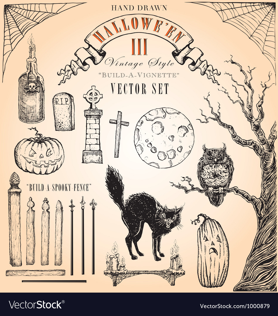 Download Vintage Halloween Set Royalty Free Vector Image