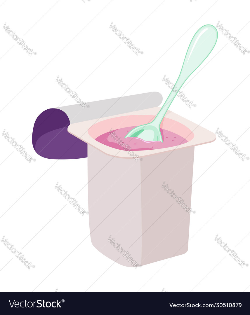 Yogurt in a container with plastic spoon Vector Image