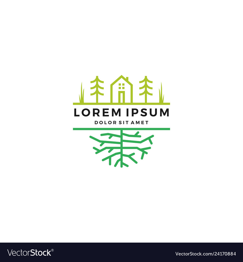 Green home garden tree root logo Royalty Free Vector Image