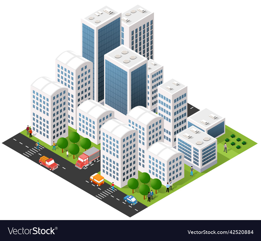 Isometric 3d city urban area Royalty Free Vector Image