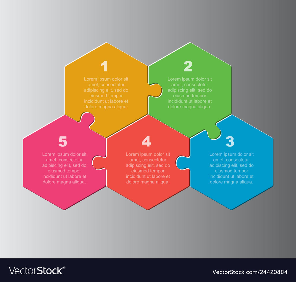 Jigsaw puzzle hexagon info graphic 4 steps