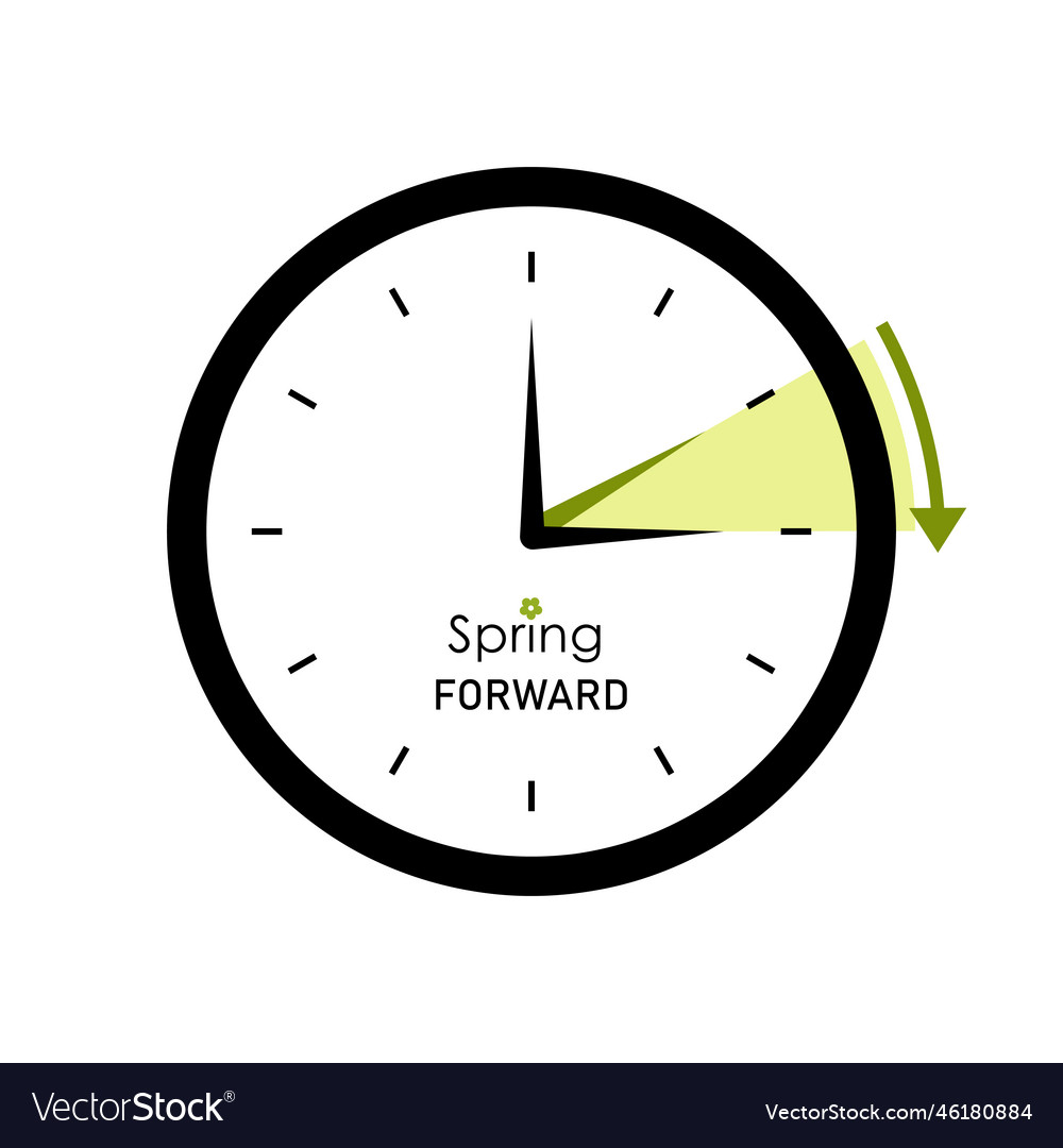 Spring Time forward. Summer clock change. Daylight saving time. Vector  Stock Vector