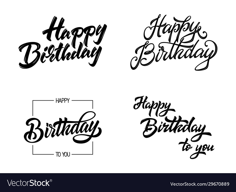 Happy Birthday Black Ink Calligraphy Inscription Vector Image