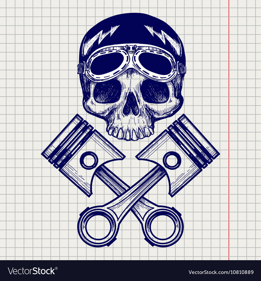 Sketch of biker rider skull Royalty Free Vector Image