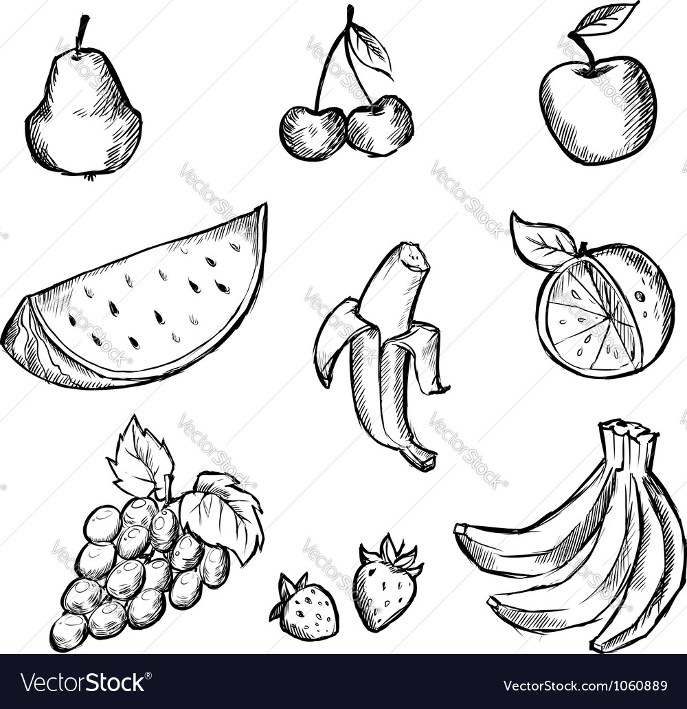 Sketch Of Fruits Icon Set Royalty Free Vector Image