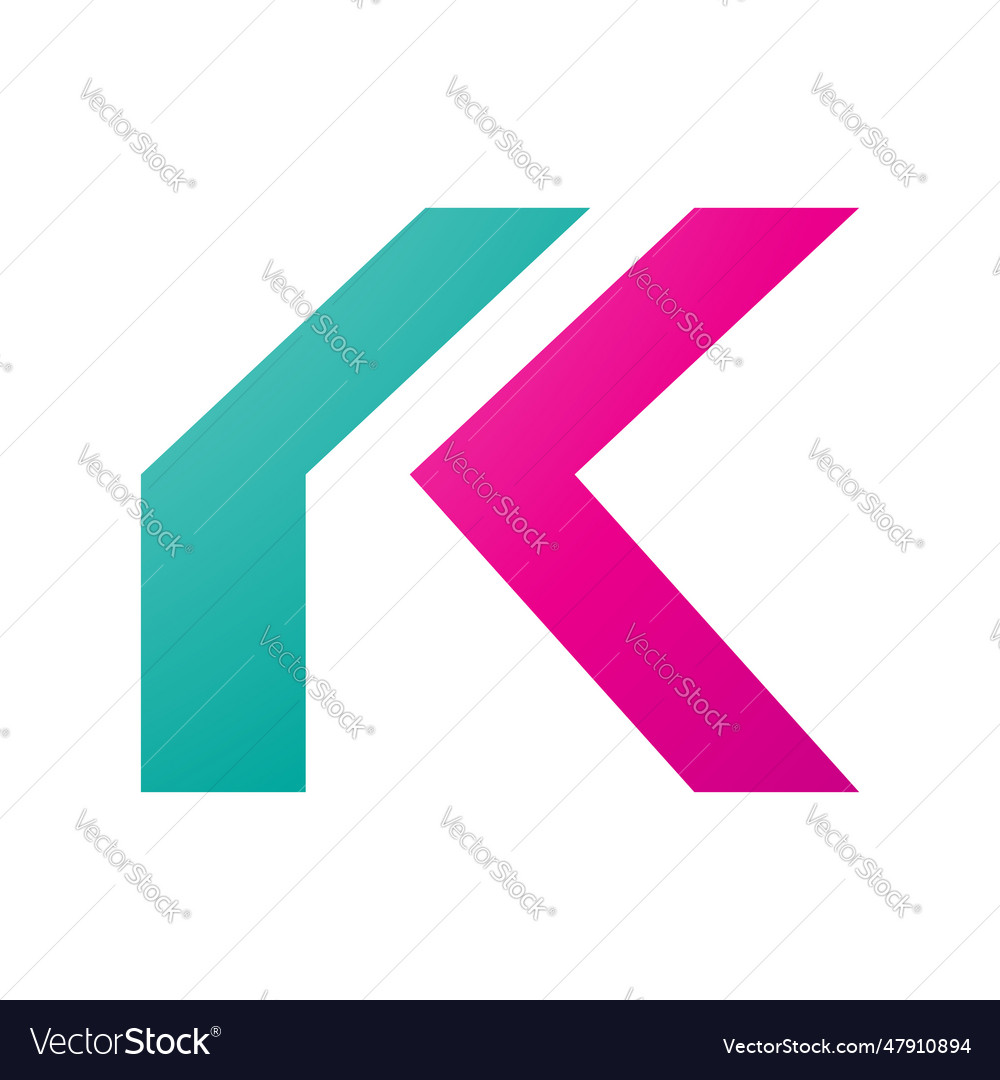 Magenta and green folded letter k icon Royalty Free Vector