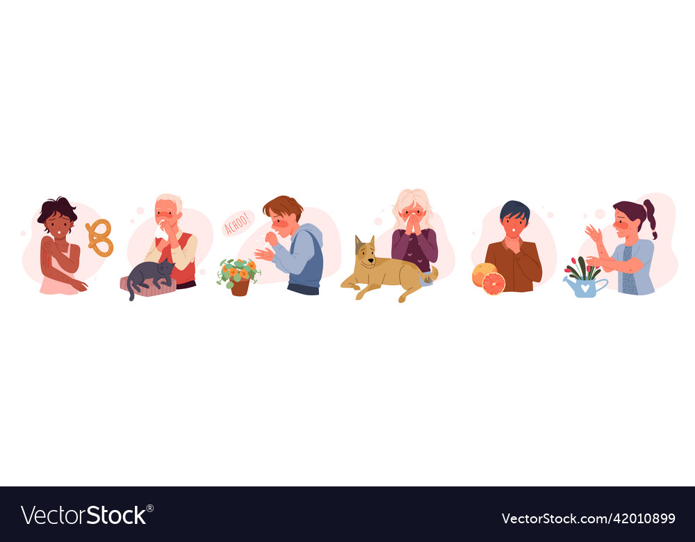 Kids with allergy set allergic symptoms to citrus Vector Image