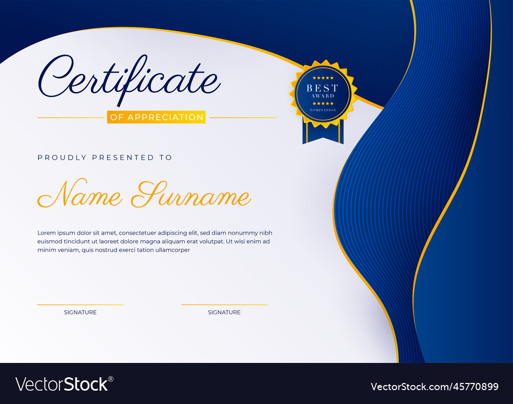 Modern blue certificate of achievement award Vector Image