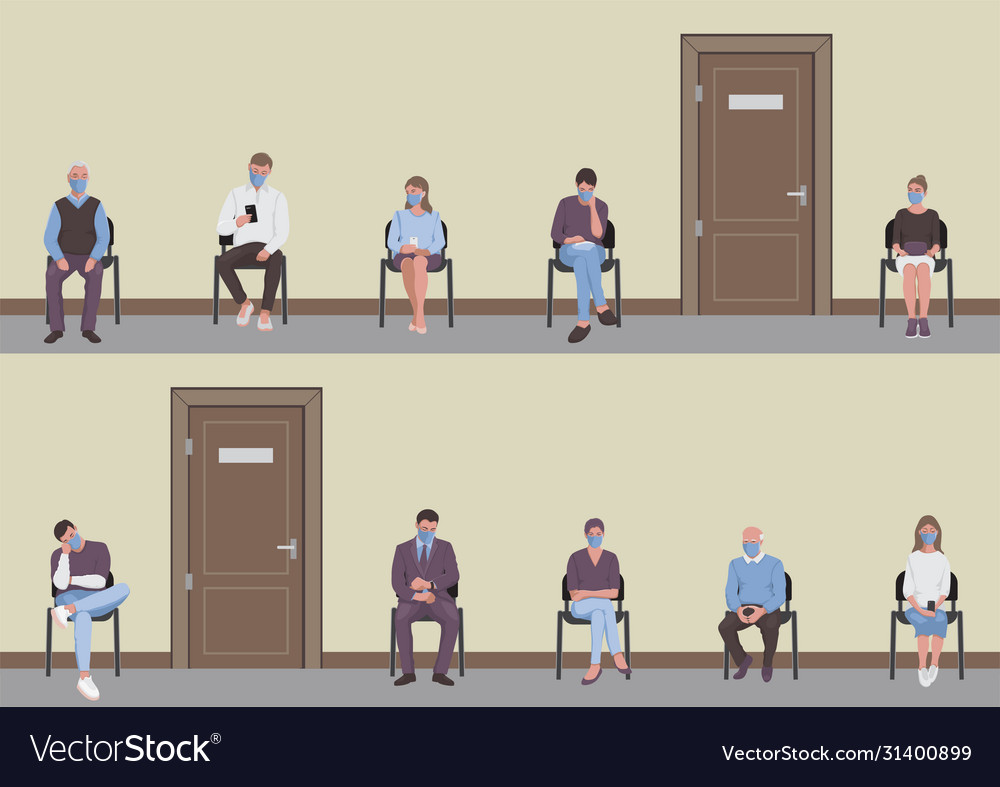 Social distancing people sitting on chairs Vector Image