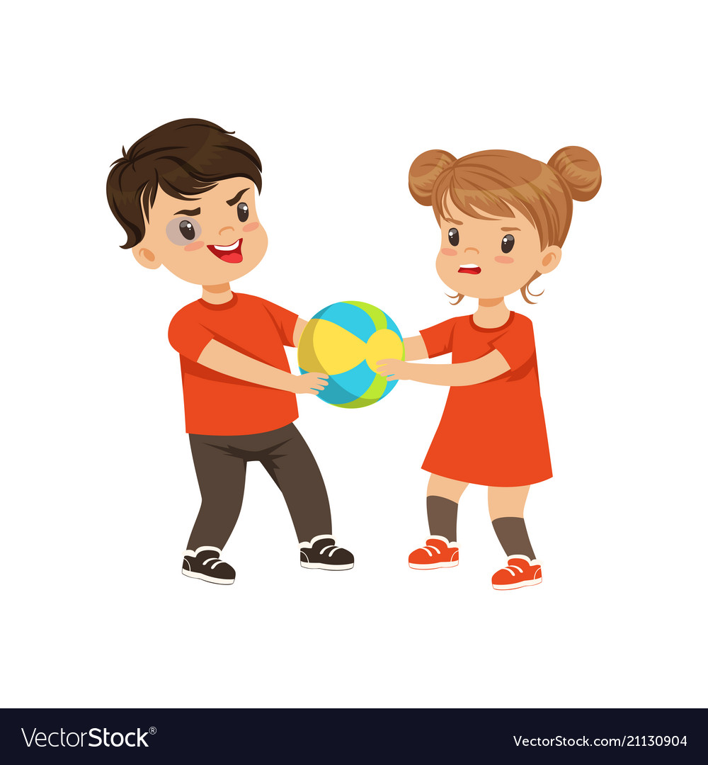 Boy and girl fighting for the ball