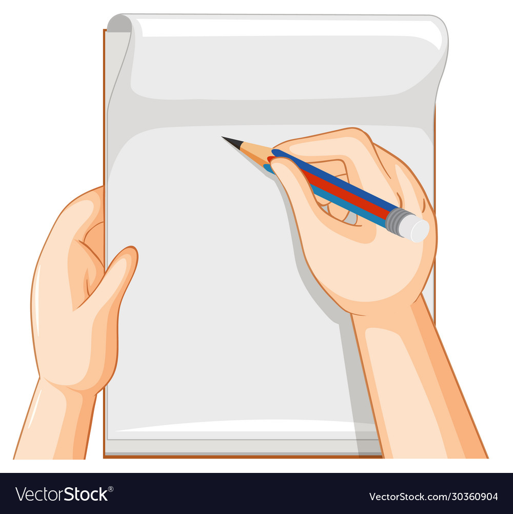 Add write. Тетрадь с рукой на белом фоне. Рука с карандашом вектор. Пустая тетрадь с карандашом. Тетрадка в руках рисунок.