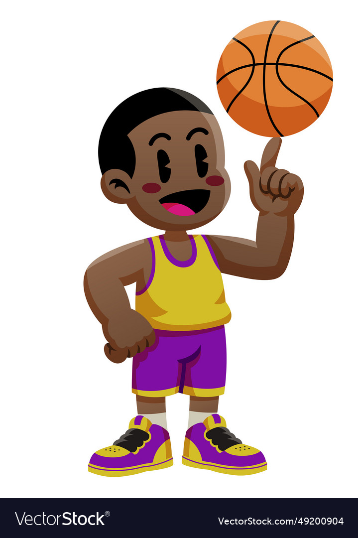 Kid spinning basketball ball cartoon Royalty Free Vector