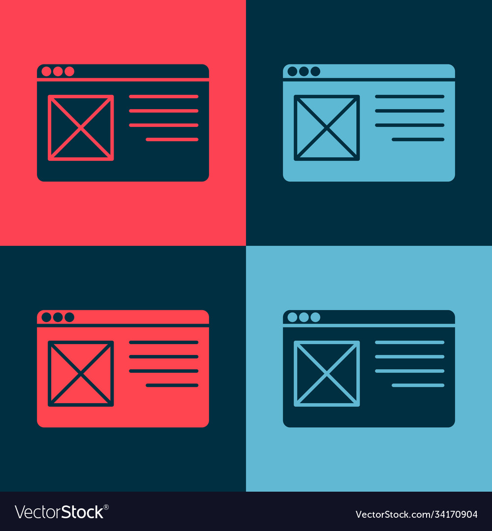 Pop art browser window icon isolated on color Vector Image