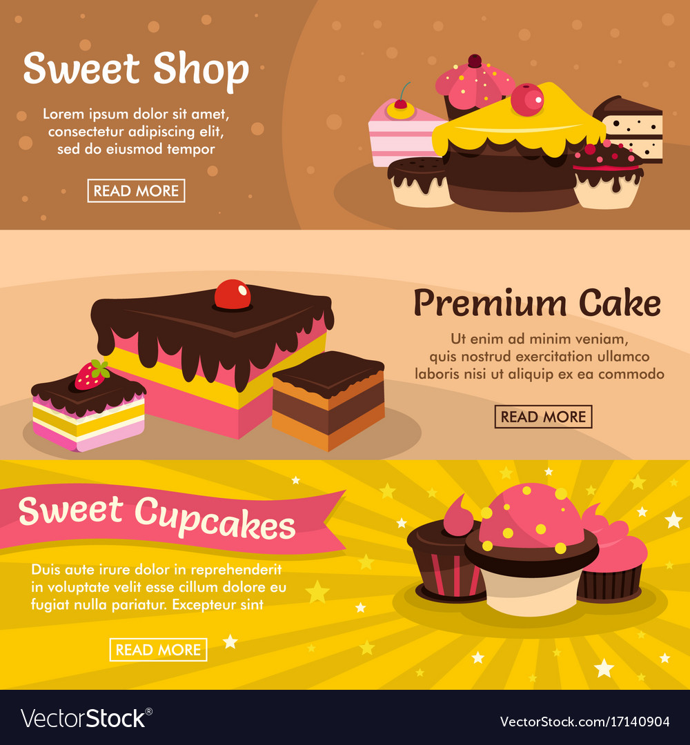 Set of three horizontal sweet cake banners with Vector Image