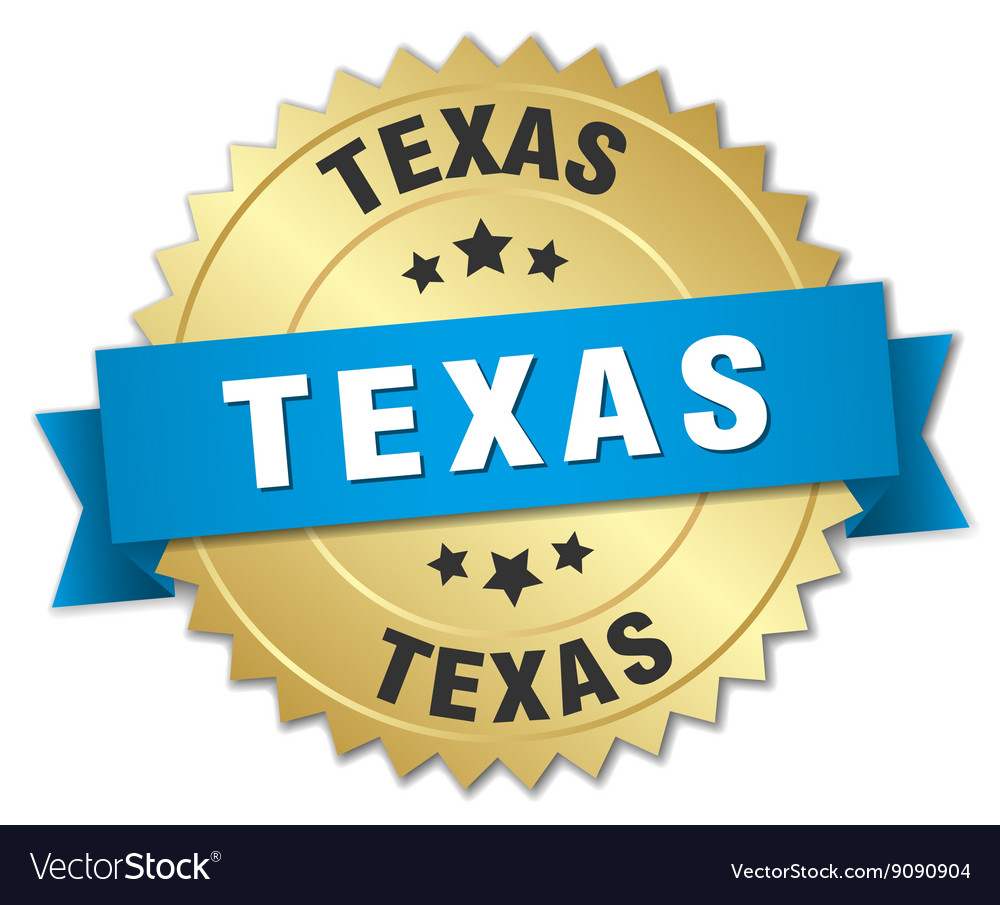 Texas round golden badge with blue ribbon Vector Image