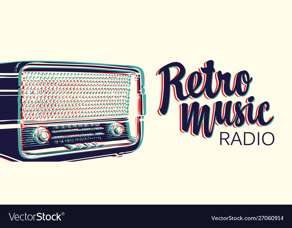 Banner for retro music radio with old Royalty Free Vector