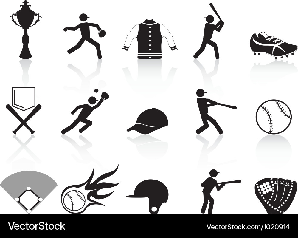 Black baseball icons set Royalty Free Vector Image