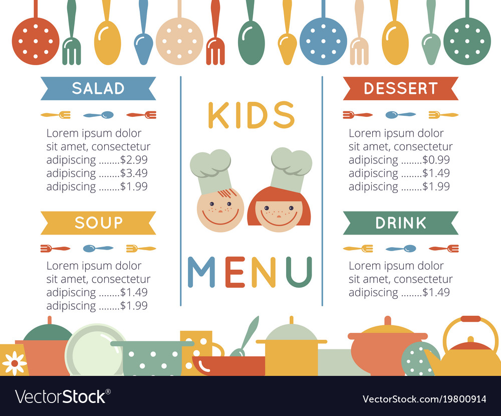 Kids Menu Template Royalty Free Vector Image VectorStock