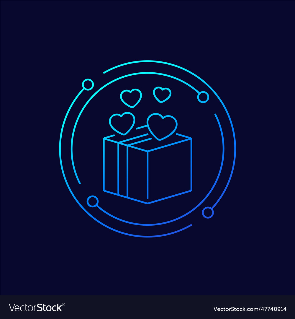 Parcel package icon with hearts linear design Vector Image