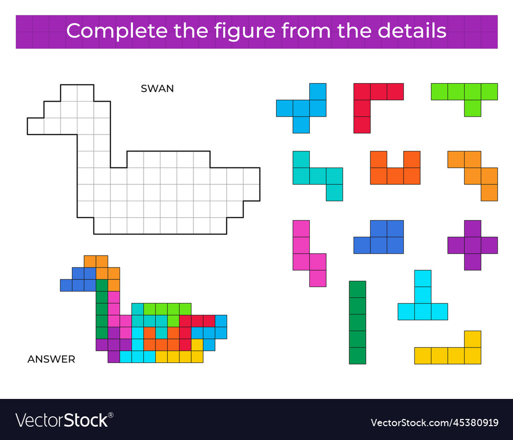 Complete the figure puzzle game with swan Vector Image