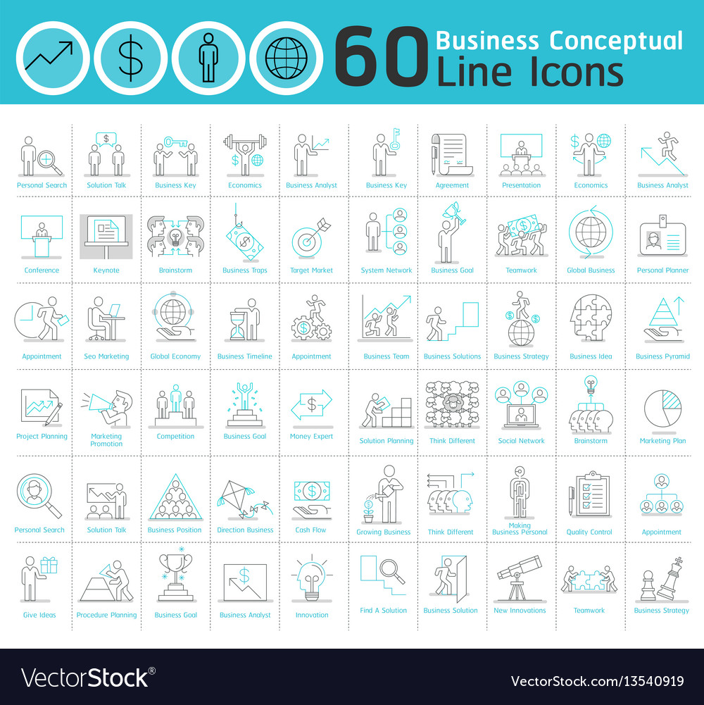 Set of business conceptual thin line icons vector image Set of business conceptual thin line icons