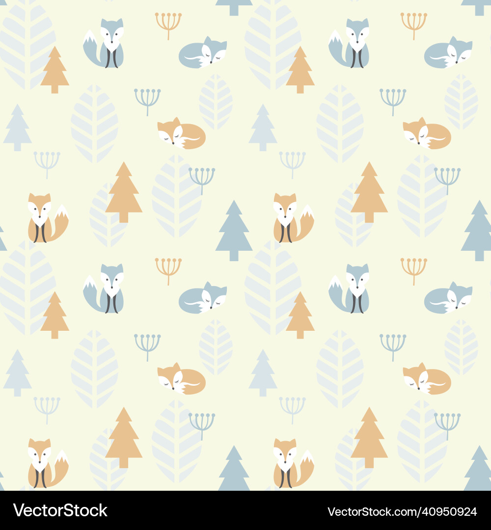 Fox cartoon and forest seamless pattern Royalty Free Vector