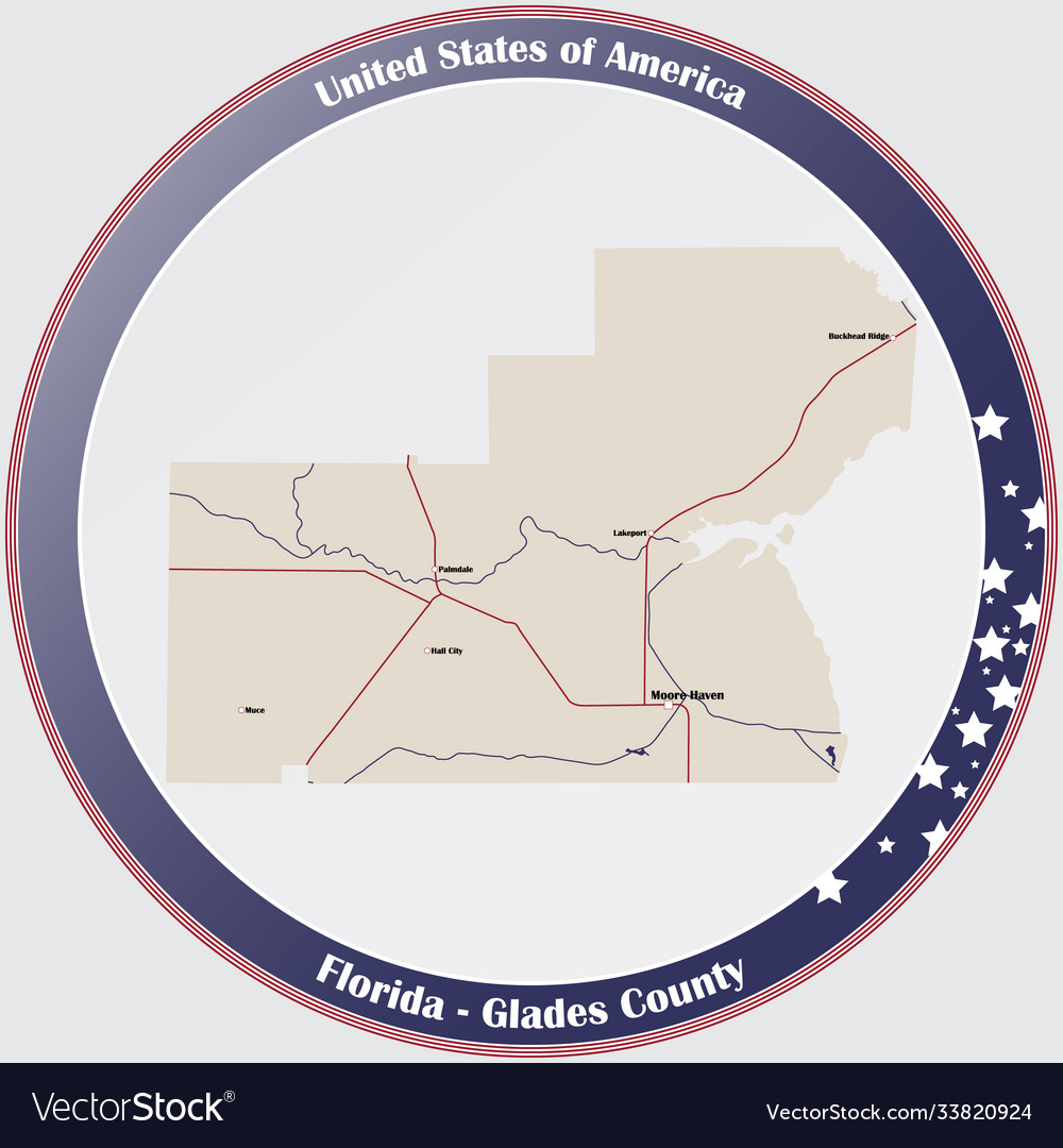 Map glades county in florida Royalty Free Vector Image