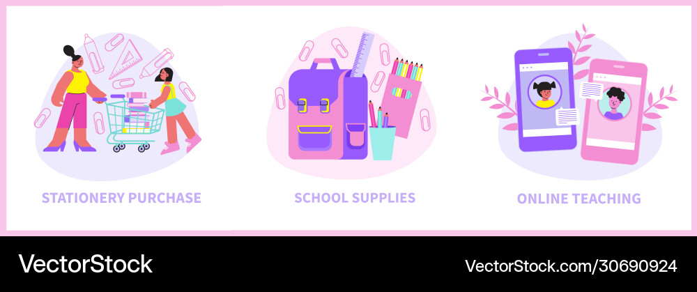 School supplies flat composition Royalty Free Vector Image