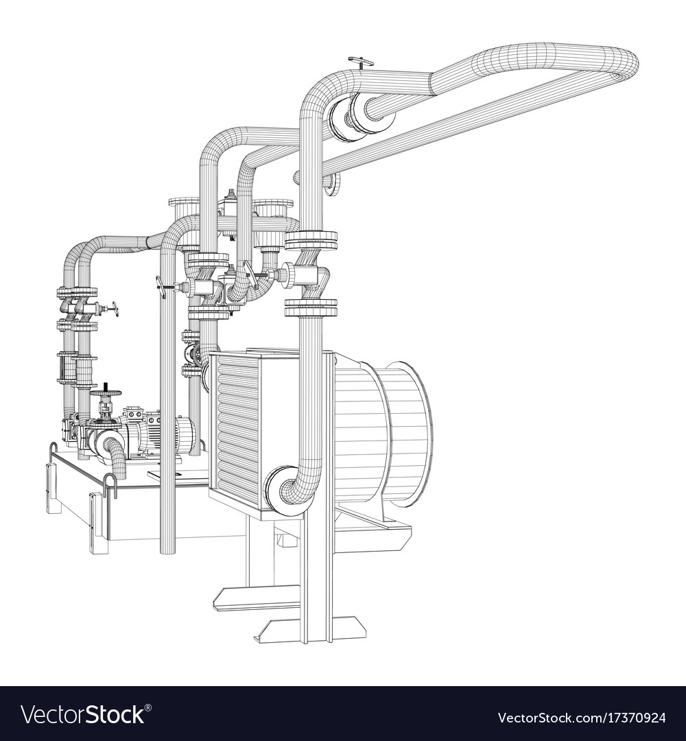 Wire-frame industrial equipment of oil pump Vector Image