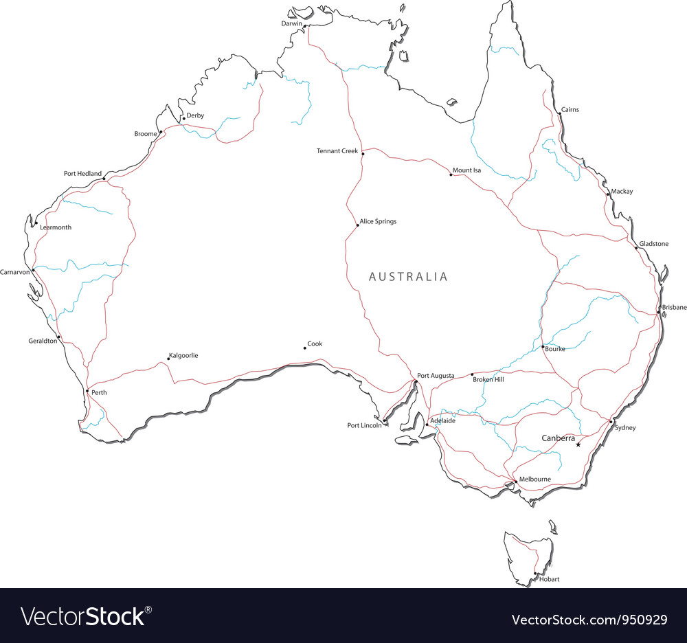 Australia Black White Map Royalty Free Vector Image