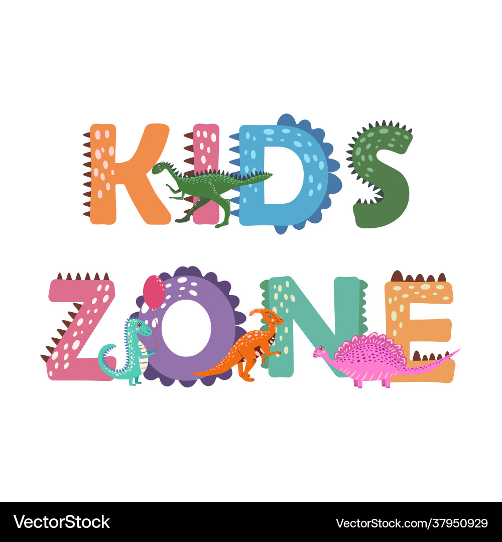 Dino kids dinosaur lettering bright modern Vector Image