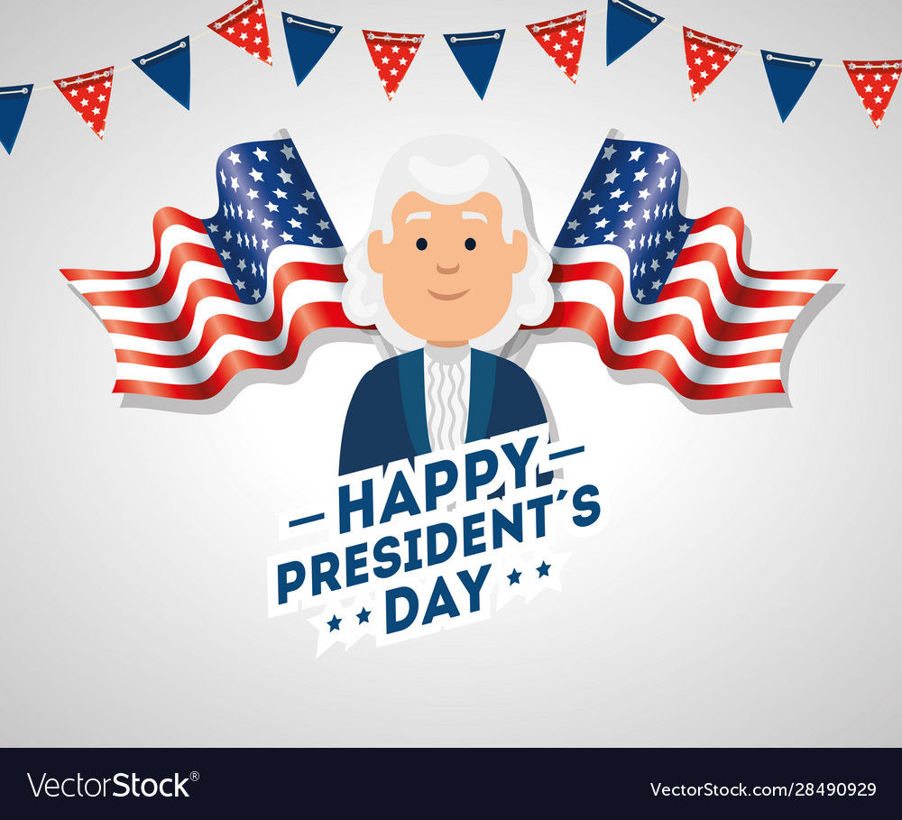 Happy Presidents Day With Flags Usa And Garlands Vector Image