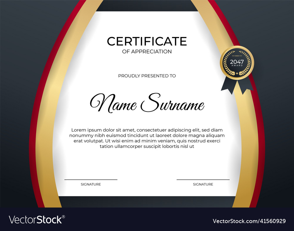 Modern Gradient Red Black Gold Certificate Design Vector Image