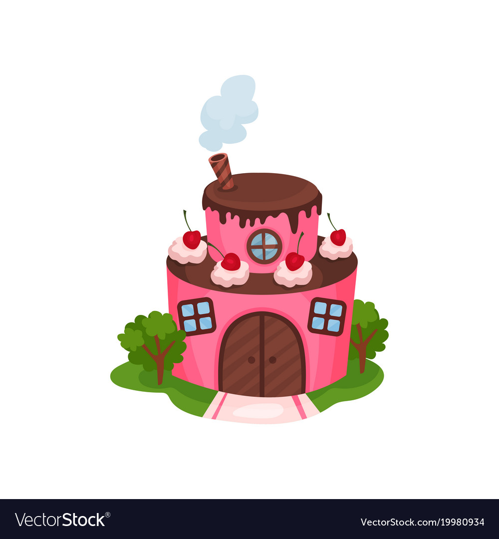 Cute pink house in form two-tiered cake Royalty Free Vector