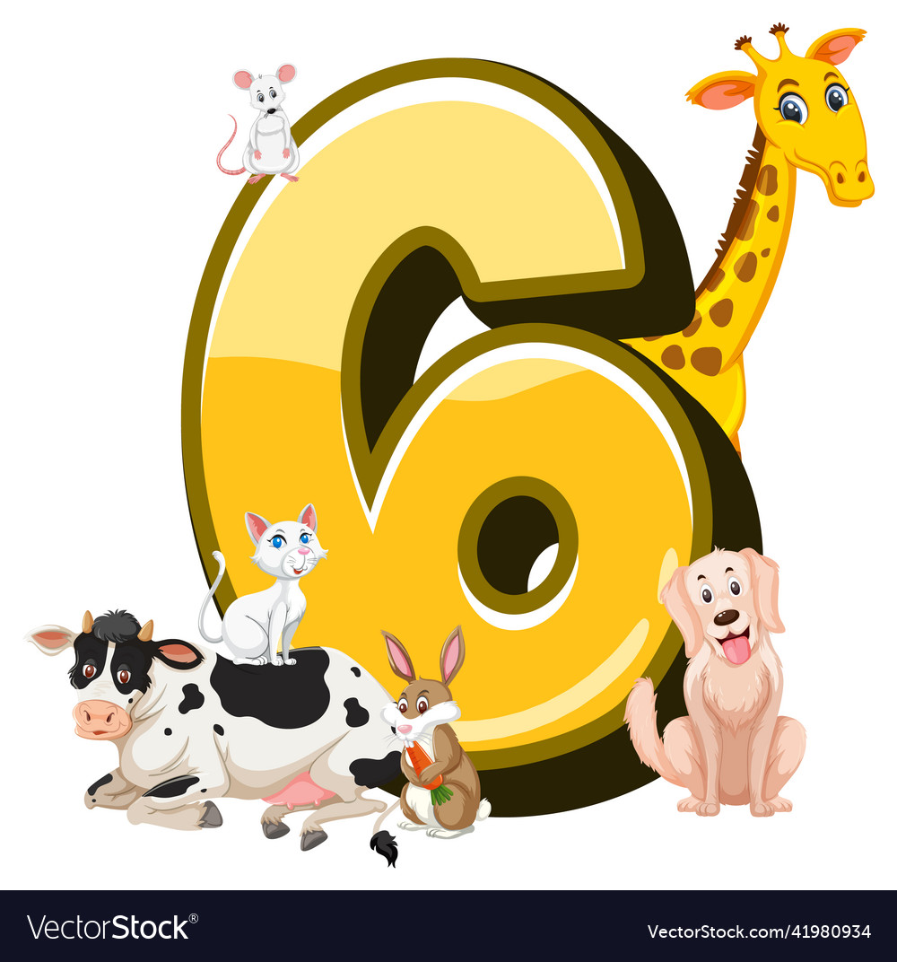 Different six animals attached to number Vector Image