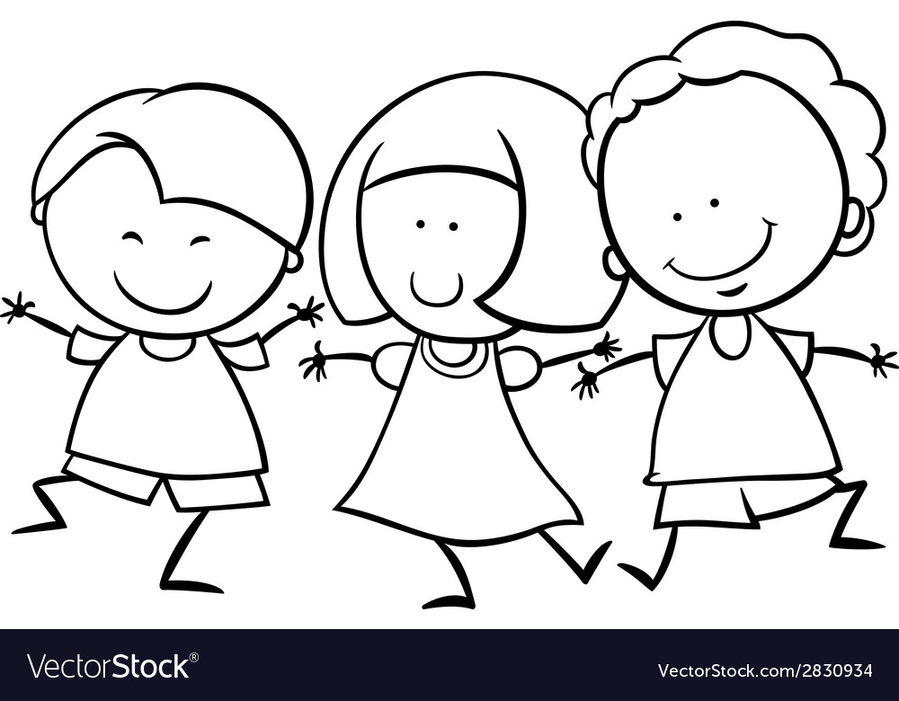 Multicultural children coloring page Royalty Free Vector