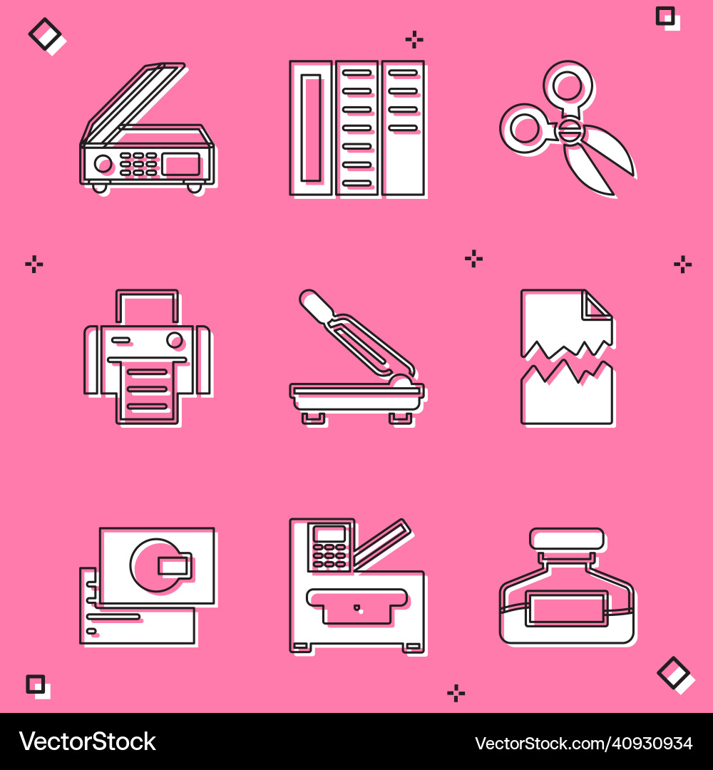 Set scanner brochure scissors printer paper Vector Image