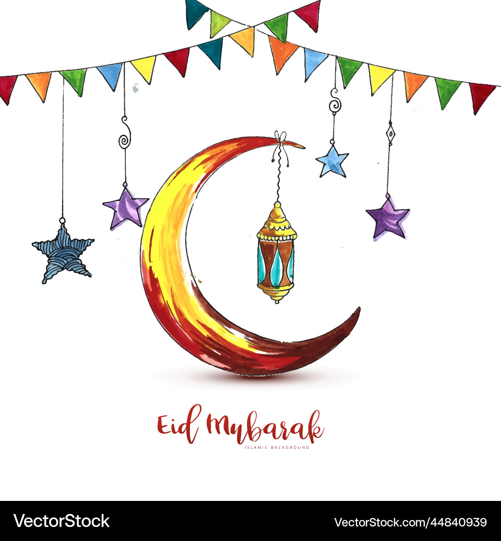 Creative eid mubarak with moon islamic background Vector Image