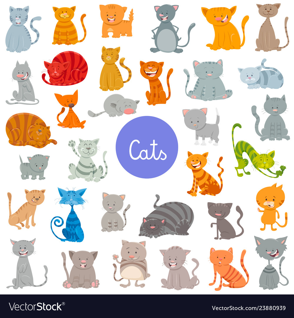Funny Cat And Kitten Characters Large Set Vector Image Funny Cat And Kitten Characters Large Set Vector Image