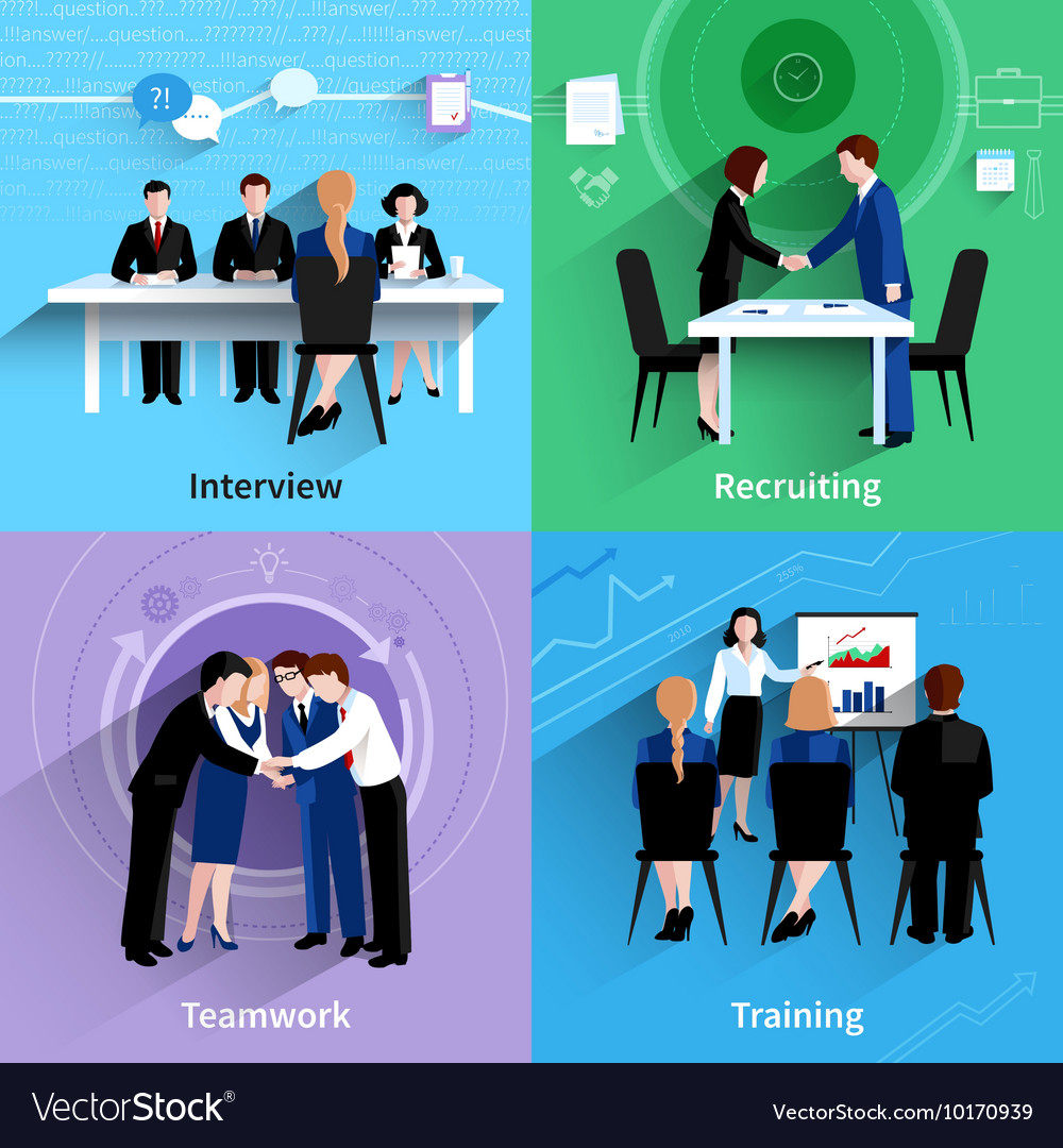 Human resources 4 flat icons square