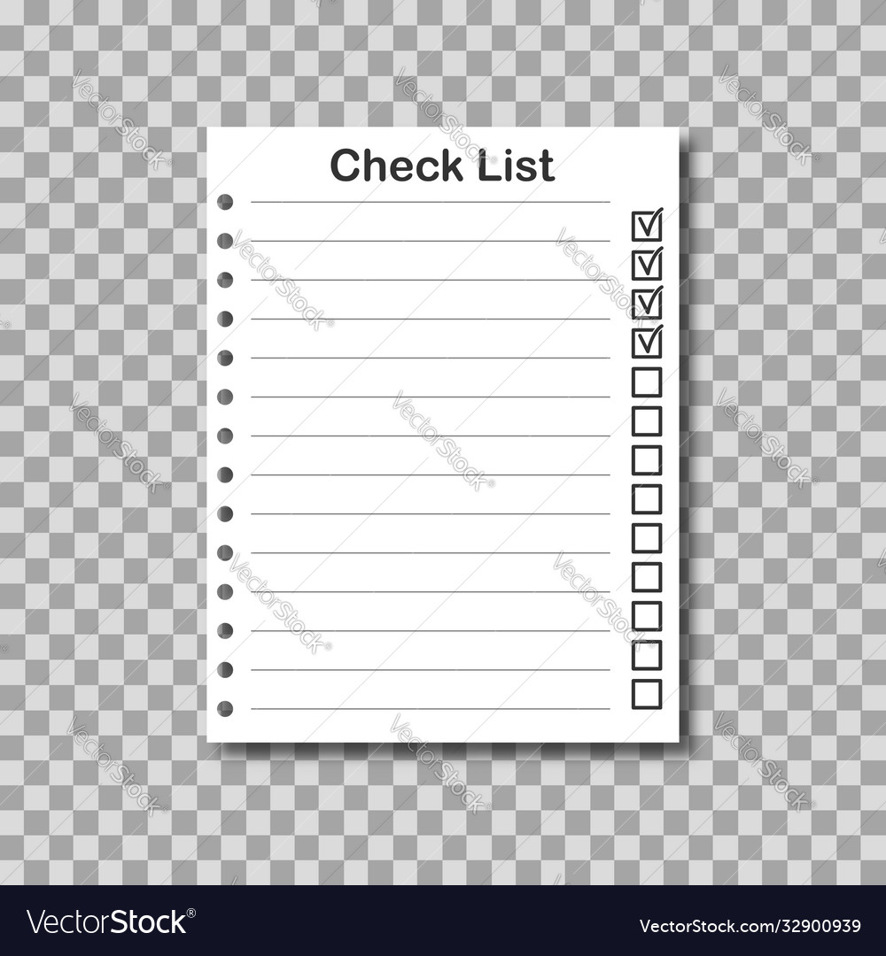 Realistic checklist on transparent background Vector Image