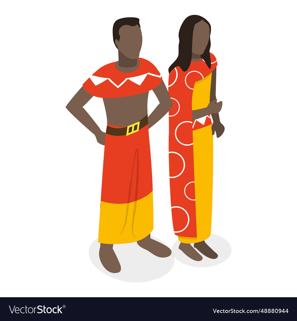 3d isometric flat set of african outfit Royalty Free Vector