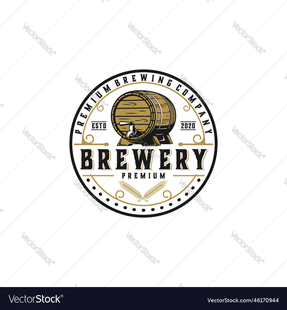 Brewery barrel vintage badge template Royalty Free Vector