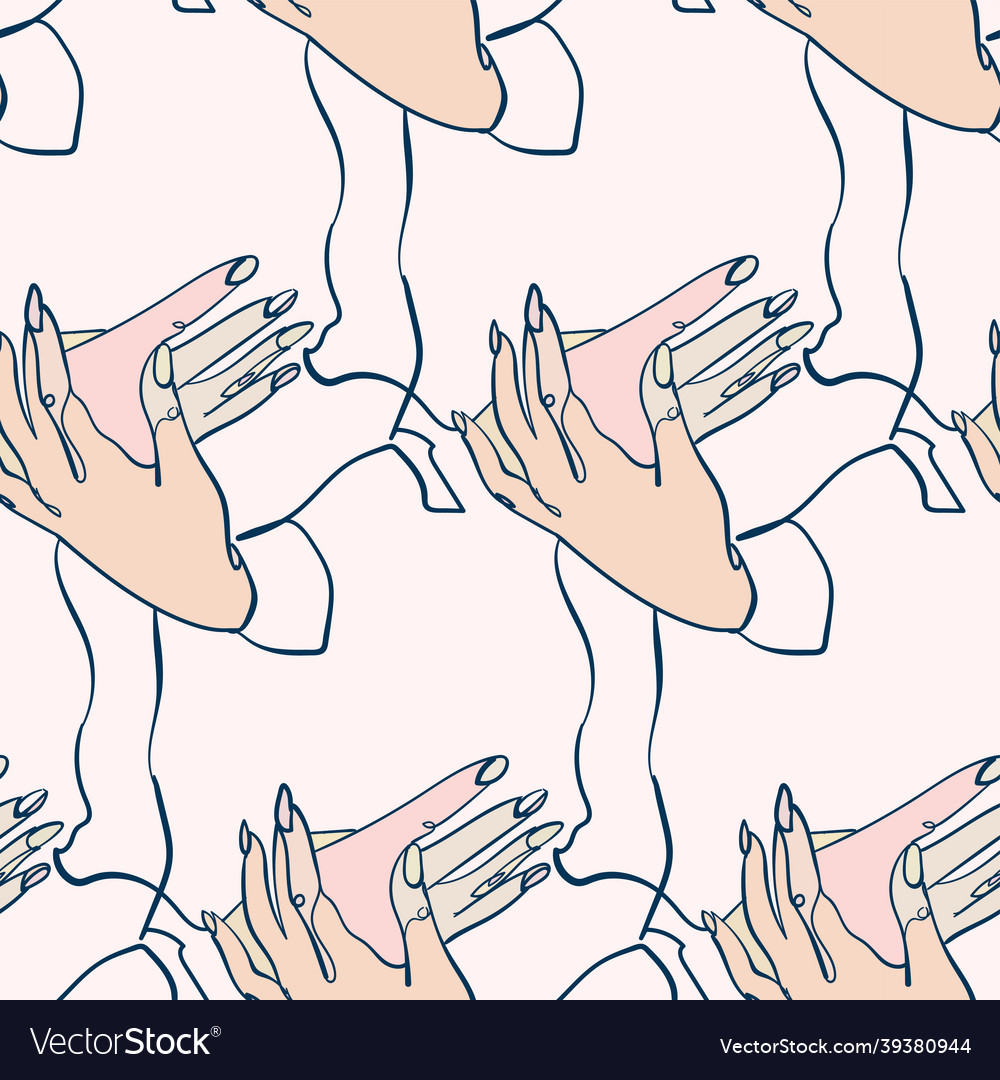 Girl hands stained glass style seamless art line Vector Image