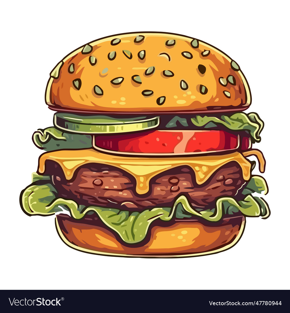 Grilled cheeseburger on sesame bread Royalty Free Vector