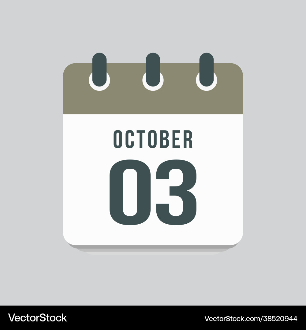 Icon day date 3 october template calendar page Vector Image