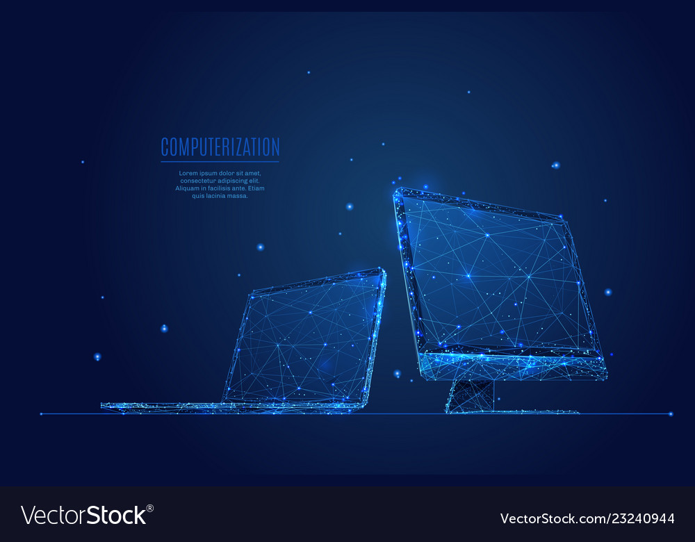 Laptop and monitor low poly vector image Laptop and monitor low poly