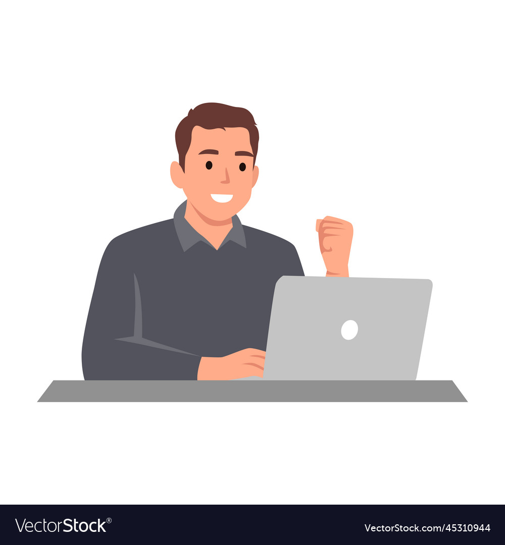 Young man success laptop relieve work Royalty Free Vector