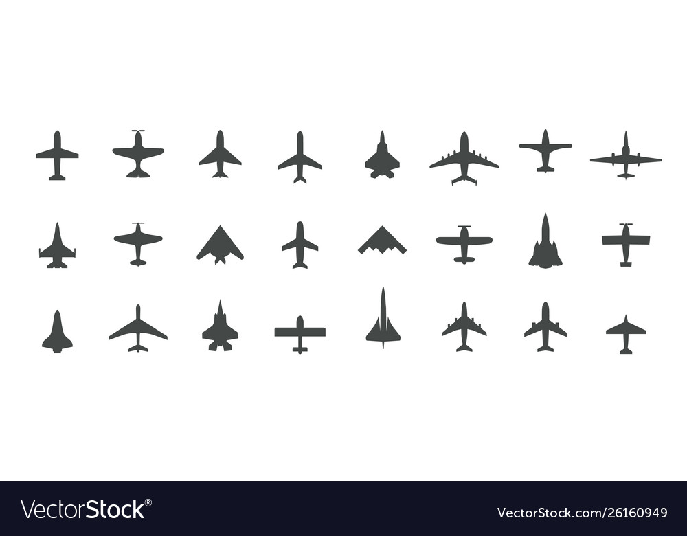 Aircraft Top View Icon Set Black Royalty Free Vector Image