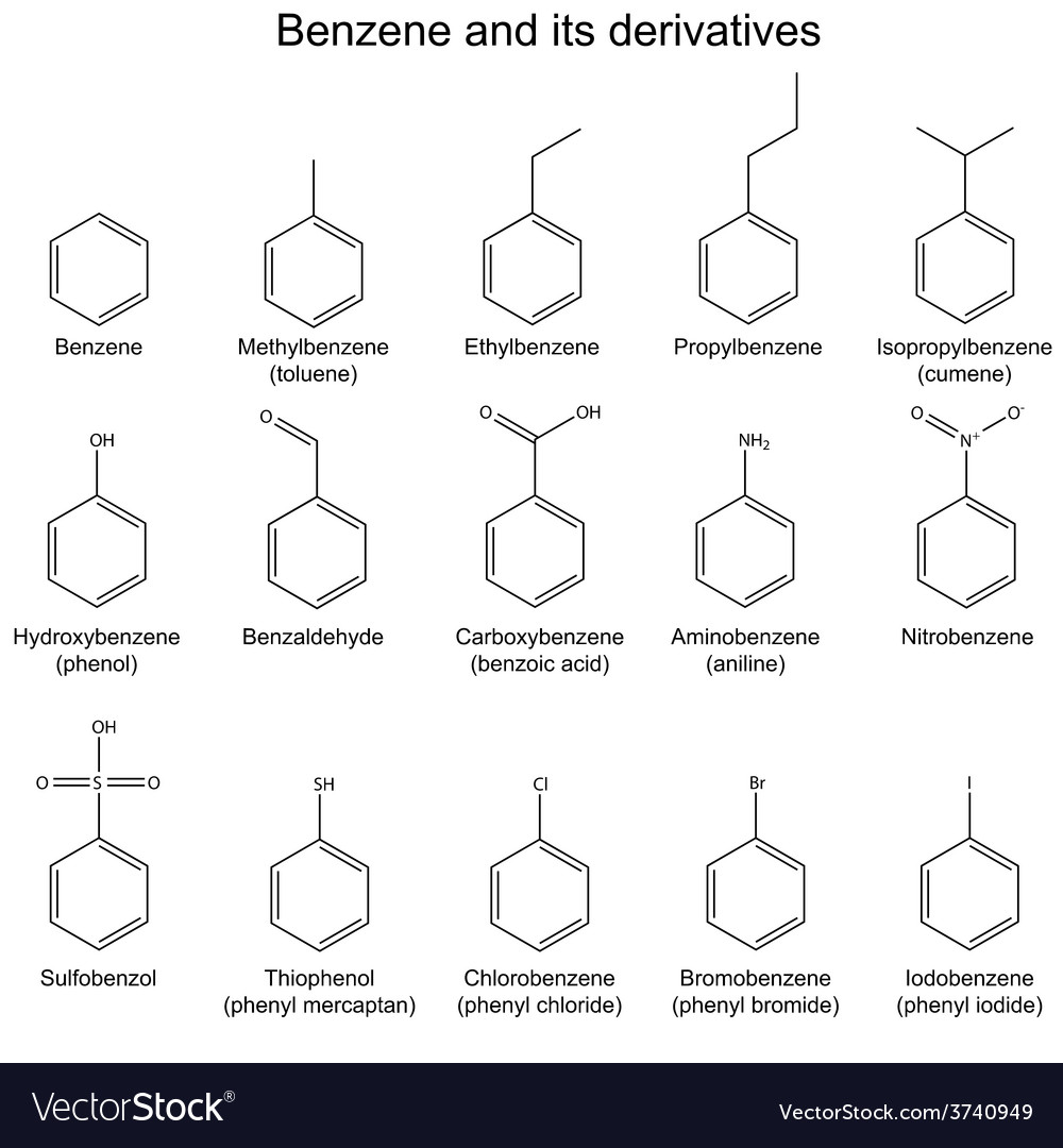 chemical-formulas-benzene-and-its-derivatives-vector-image